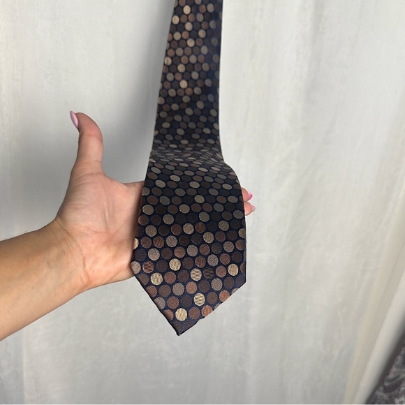 Men’s Silk Tie Haines & Bonner of London Handmade Brown Polka Dot - Picture 6 of 14